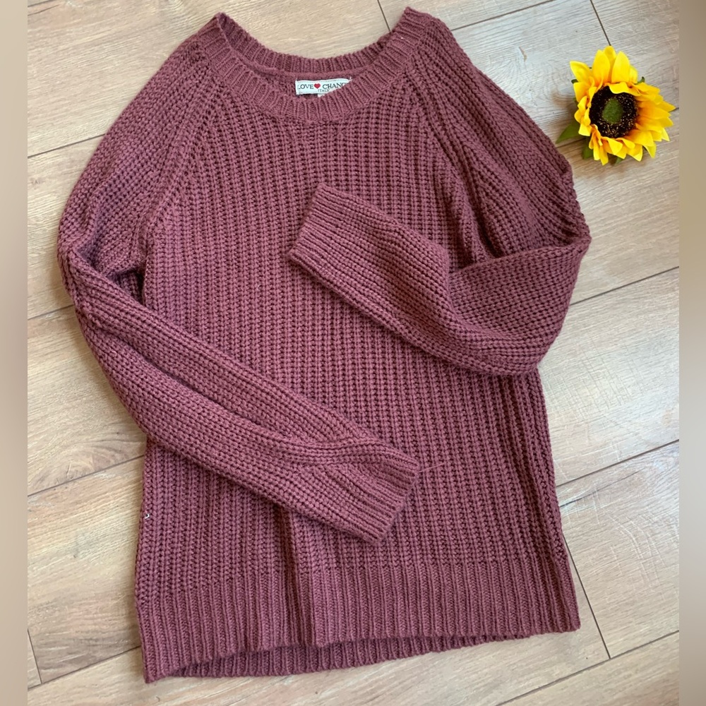 Love Change Italy Women’s Small Burgundy Chunky Knit Sweater with Arm Slits